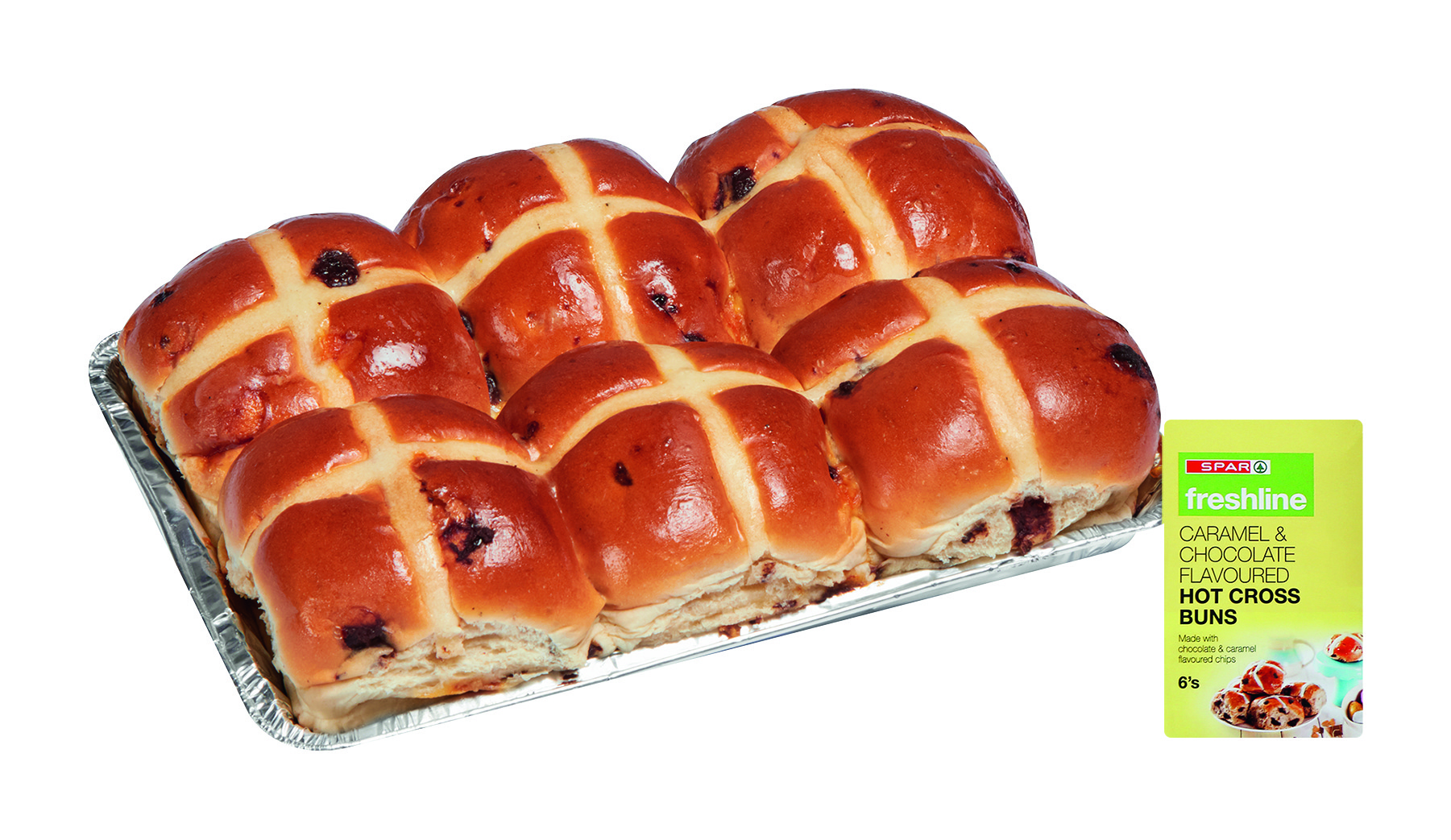 freshline caramel & chocolate flavour hot cross buns
