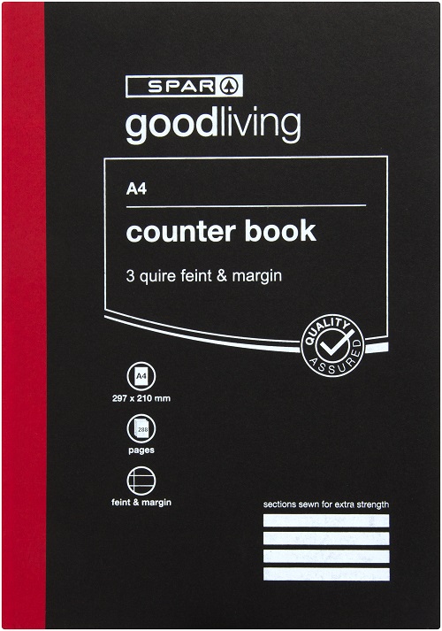 counter book feint margin a4 3 quire 288pg