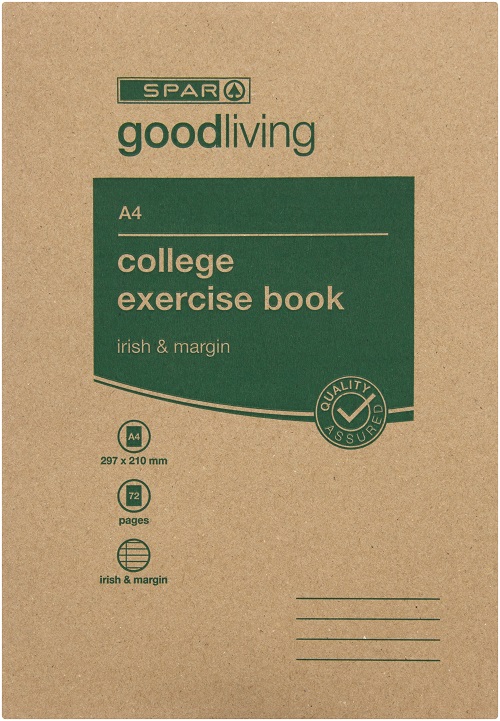 college exercise book a4 72pg irish margin