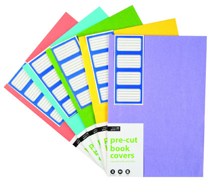pre-cut coloured kraft covers with labels