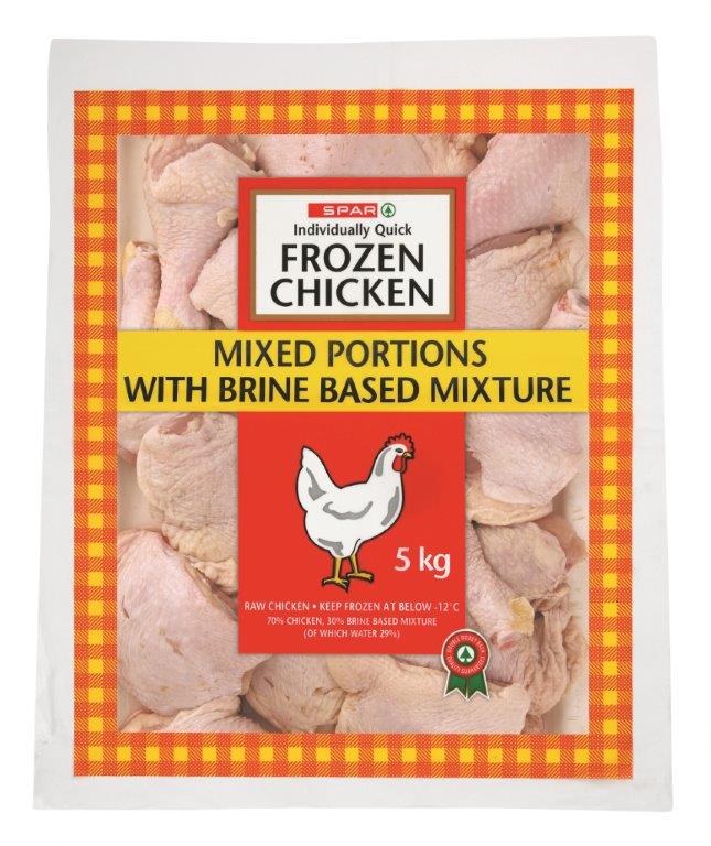 individually quick frozen chicken mixed portions with brine based mixture