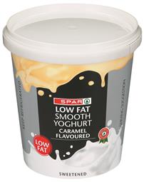 low fat smooth caramel flavoured yoghurt  