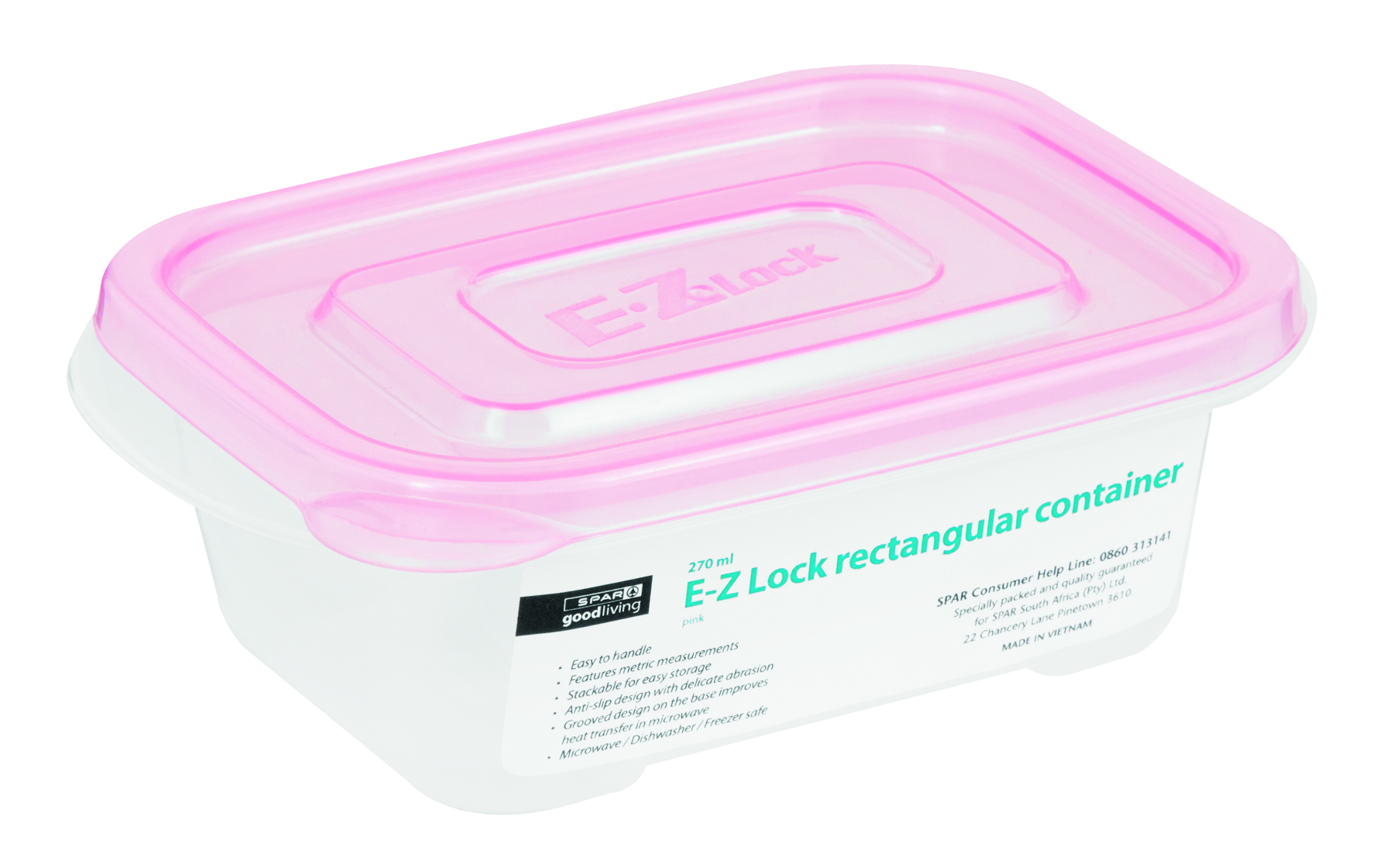 e-z lock container (rectangle 270ml) - pink 