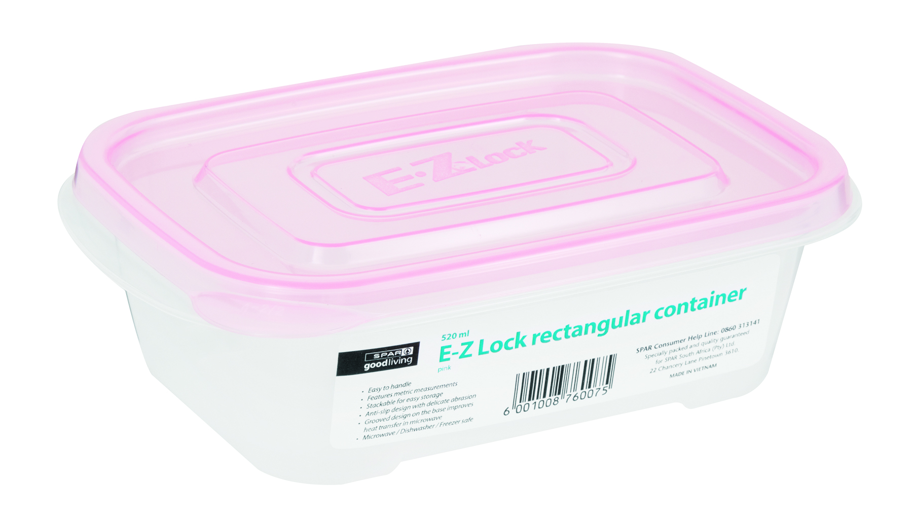 e-z lock container (rectangle 520ml) - pink 