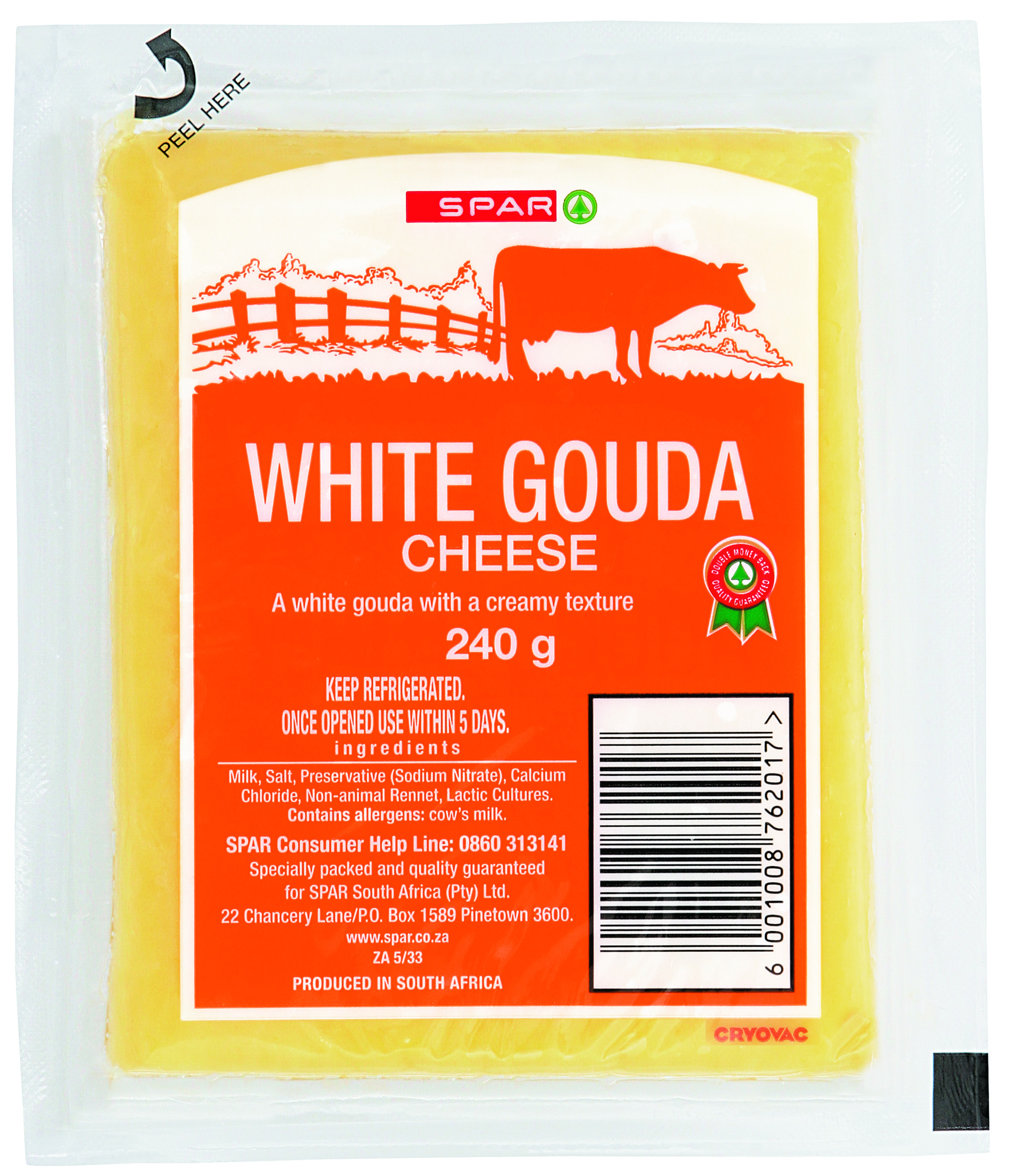 vacuum packed white gouda cheese