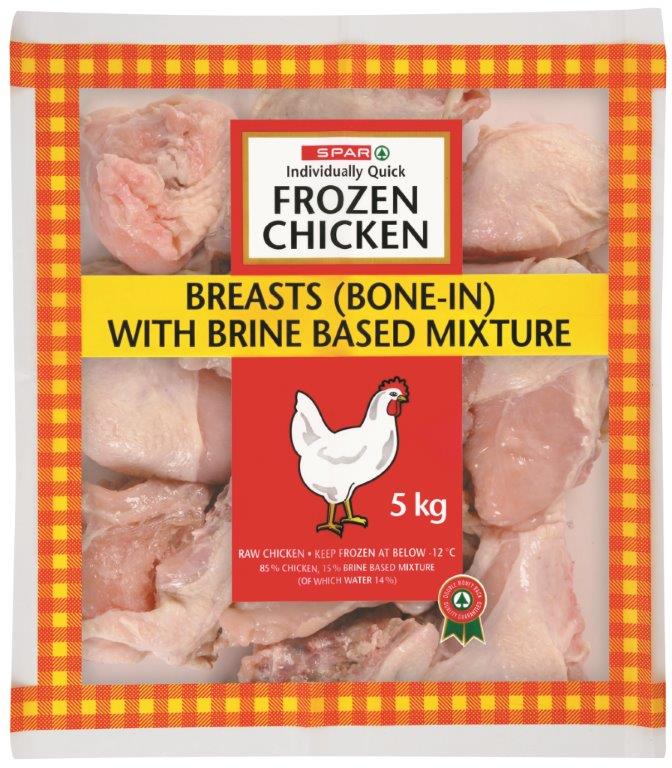 individually quick frozen chicken breast (bone in) with brine based mixture