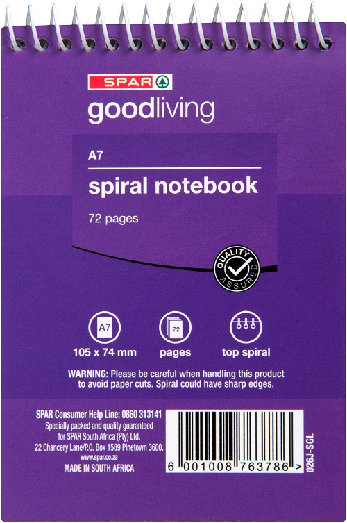 notebook a7 (72 pages) - top spiral