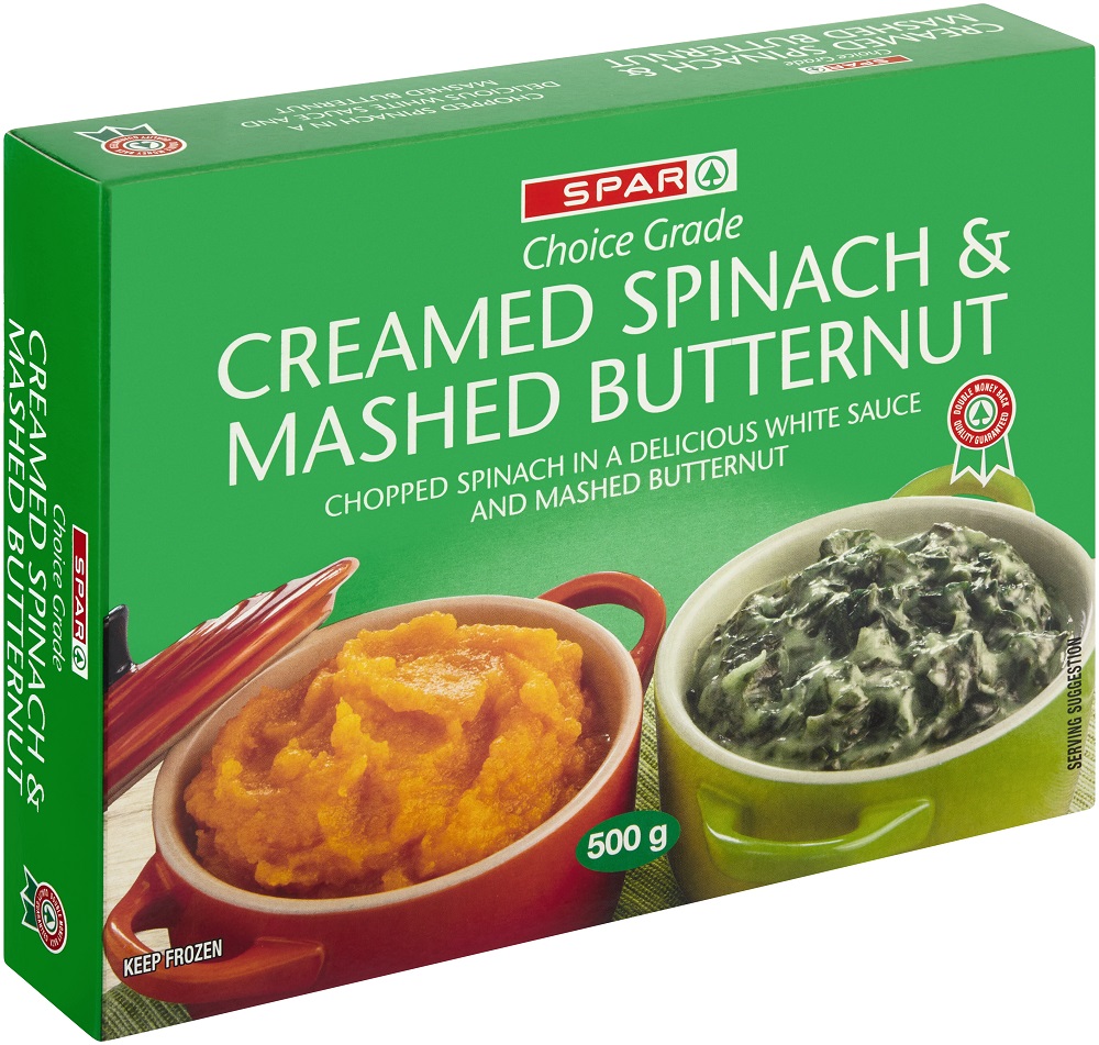 frozen creamed spinach and mashed butternut