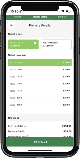 Choose delivery time slot.