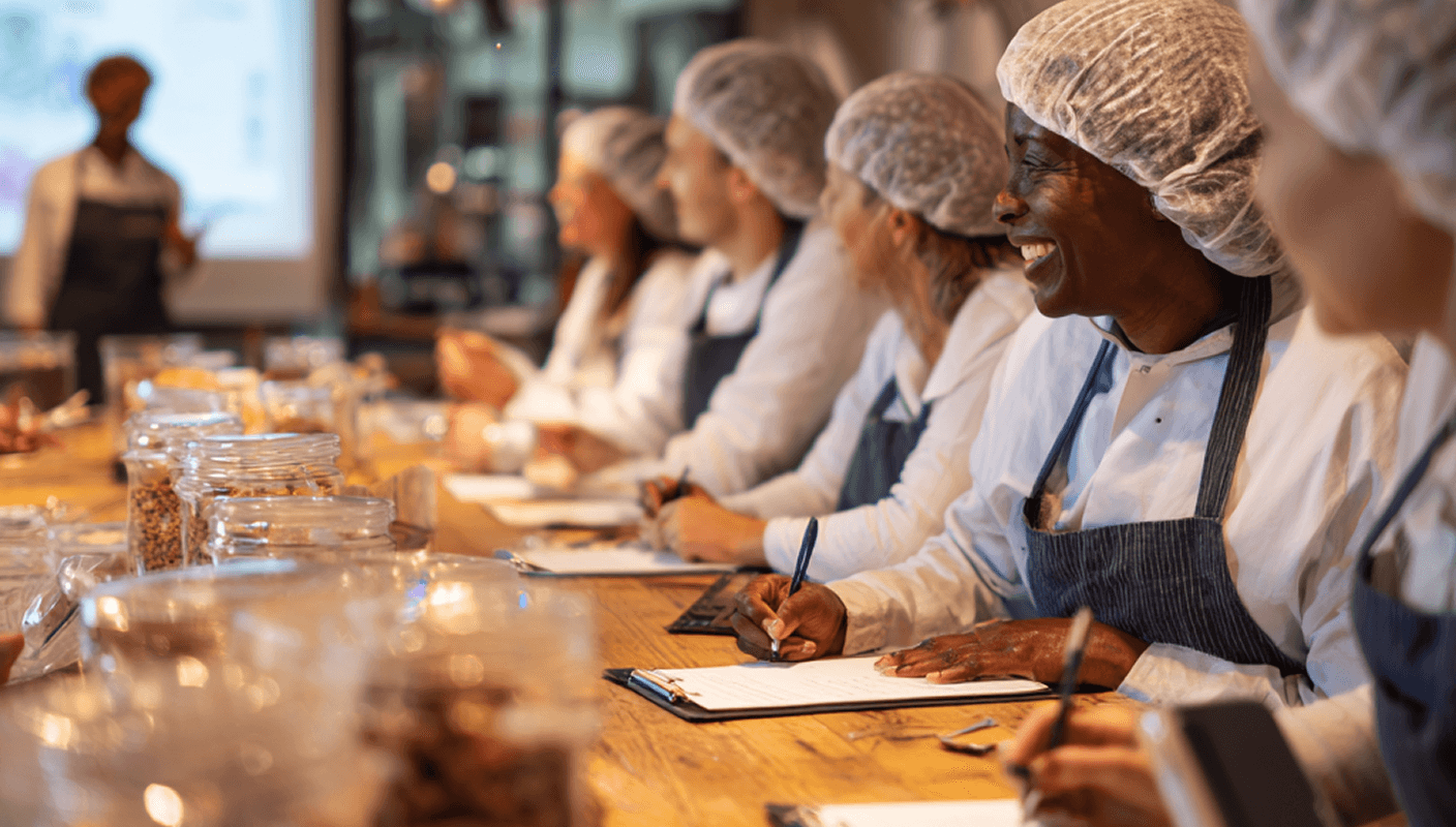 Employees sitting at table.