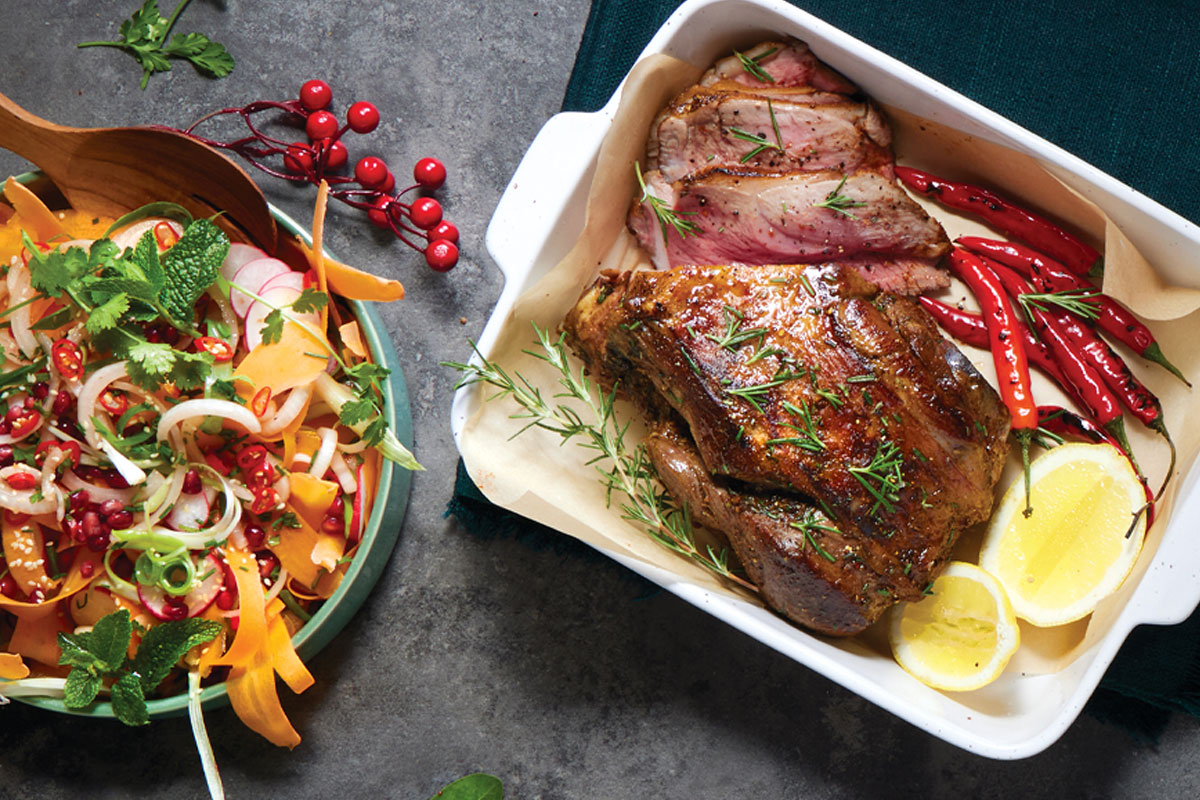 SPAR - Roast Moroccan lamb with carrot ribbon salad Recipe