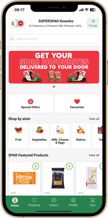 SPAR2U app screen - home page