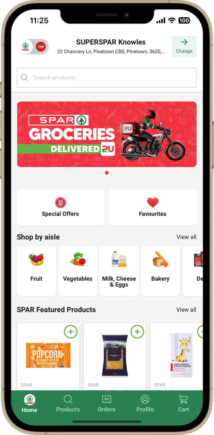 SPAR2U app screen - home page