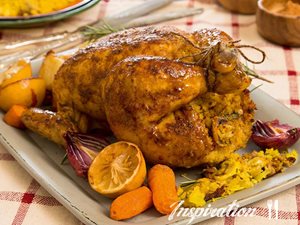 Roast Chicken with Lemon and Rosemary Couscous Stuffing