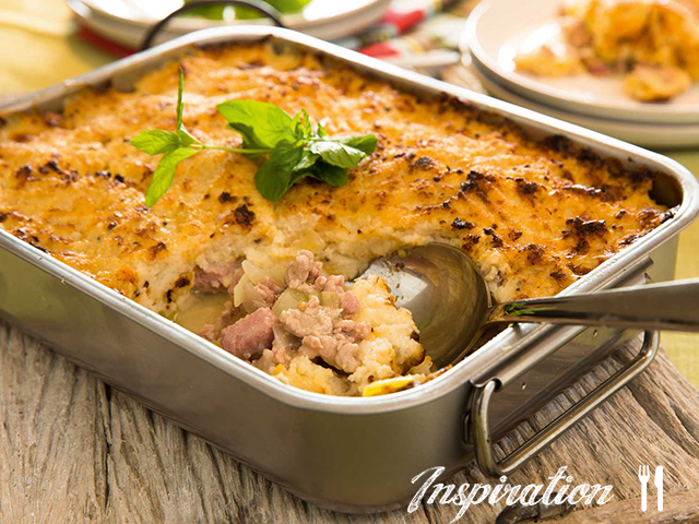 Pork and Bacon Pie with Cauliflower Mash